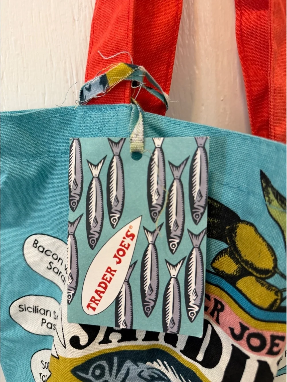 Vintage Trader Joe's Sardine Bag Tote Cotton Made in USA